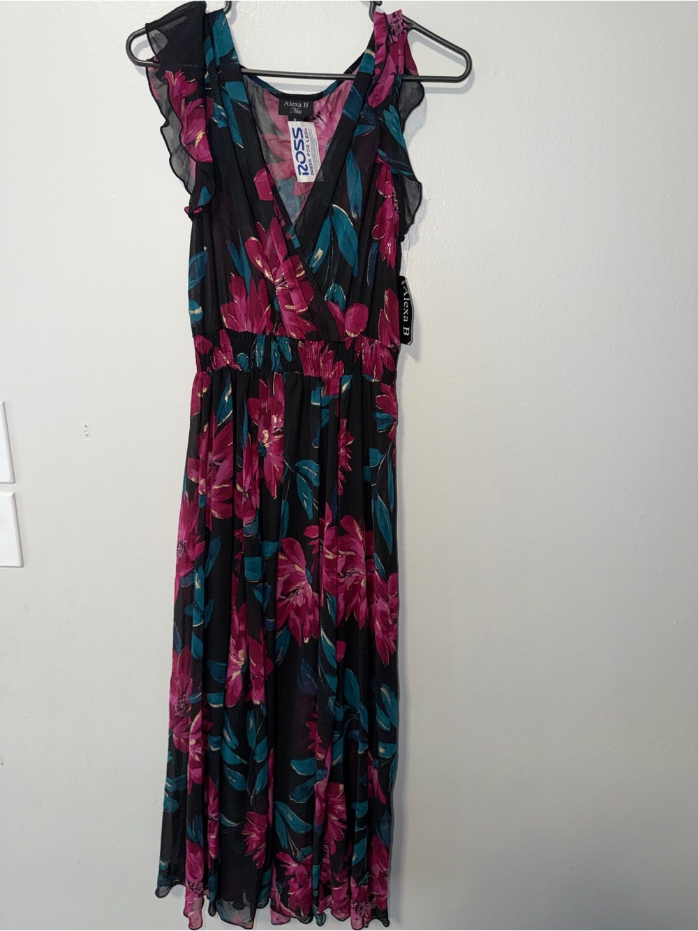 Alyx Black Maxi Dress with Magenta & Teal Floral